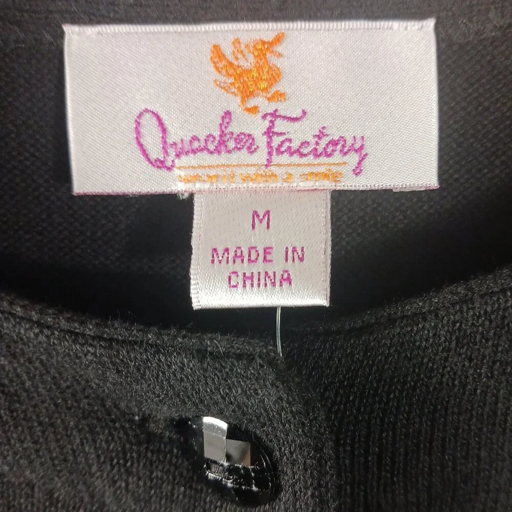 Quaker Factory NWOT Black Christmas Cardigan W/ Multi Color Sequins, Size Med.